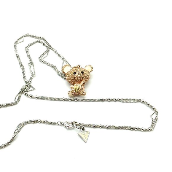 GUESS Bear Pendant Necklace | Stainless Gold Overlay Bear with Pave Crystals - Picture 4 of 16
